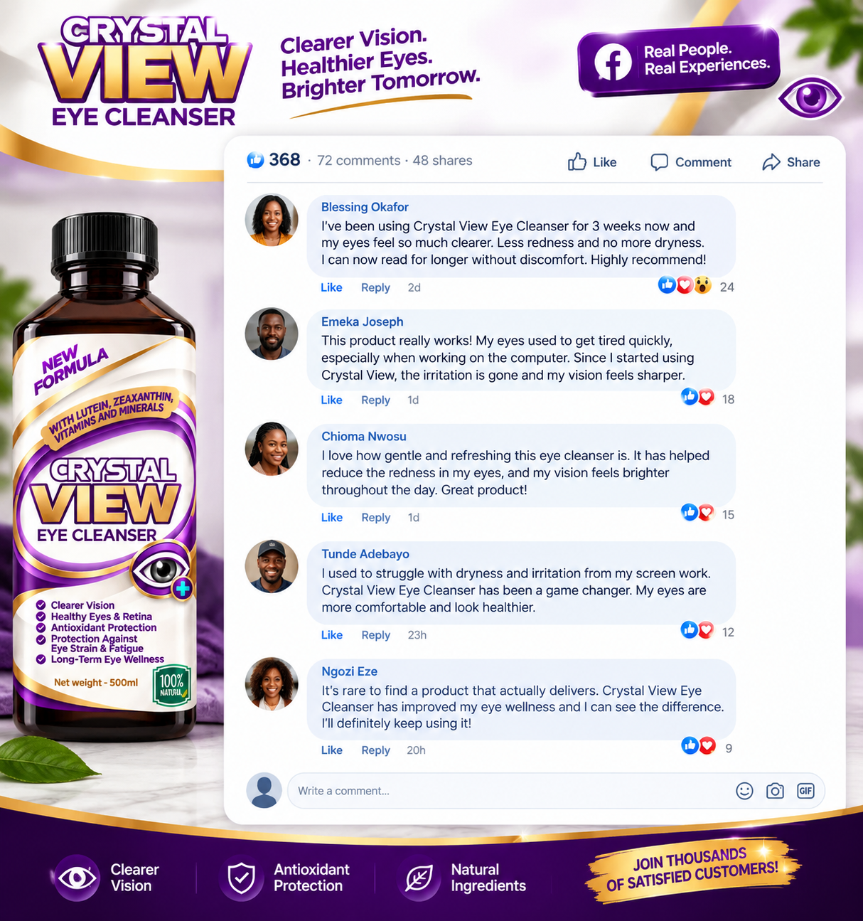 Crystal View Eye Cleanser testimonial page